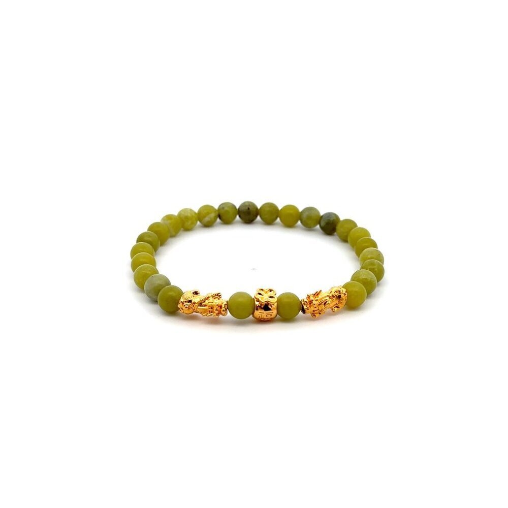 18K Gold Dragon Pixiu Double Piyao Money Bag Charm Bracelet Birthstones Peridot